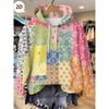 Womens Oversized Hooded Long Sleeve Sweatshirt With Floral Plaid Print Comfortable Breathable Casual Top