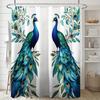 1pc Elegant Peacock Print Shower Curtain, 71x71 Inches, Polyester Fabric with Hooks, Vibrant Blue and Green Peacock Design,