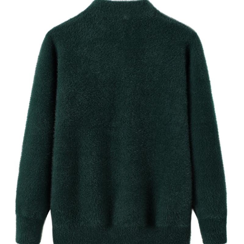 Vêtements d'automne pour femmes à col mi-haut, pull-over pour mère, pull épais à manches longues en polaire imitation vison, chemise de fond