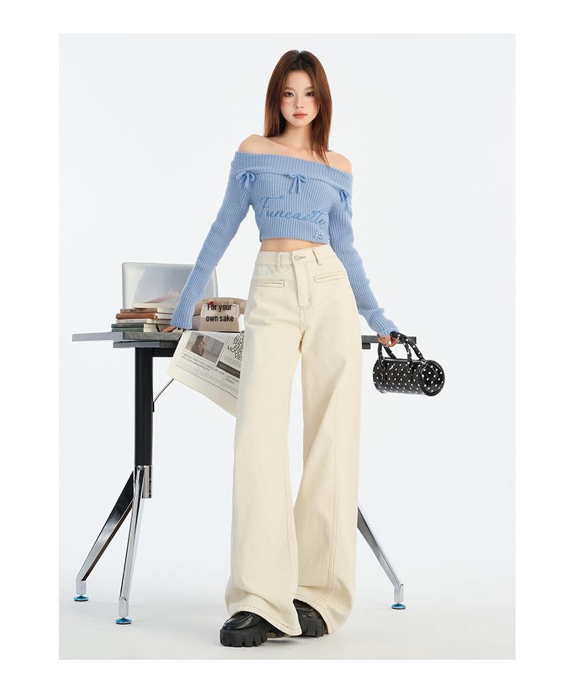 Thirteen Lines Women's High Waist Apricot Denim Wide Leg Pants