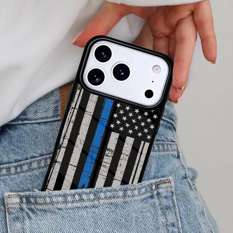 Police Thin Blue Line Flag Phone Case for iPhone 17ProMax 12 13 14 15 16e 17 Pro Max Plus Air Cover