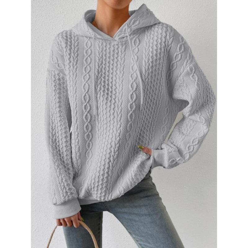 2023 Herbst Übergröße Damen Jacquard zum Binden Kapuzenpullover mit langen Ärmeln