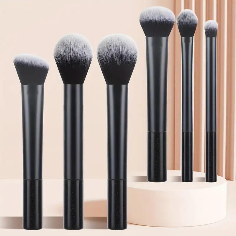 

6Long-Tube Makeup Brush Set with Multi-Color Ultra-Soft Powder Brush, Blush Brush, and Eyeshadow Brush for Beginners