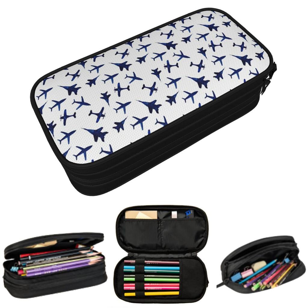 Random Airplanes Pattern Aviation Fighter Pilot Pencil Case for Boys Girls School Pen Box Pencil Bag Stationery Pen Holder Bag
