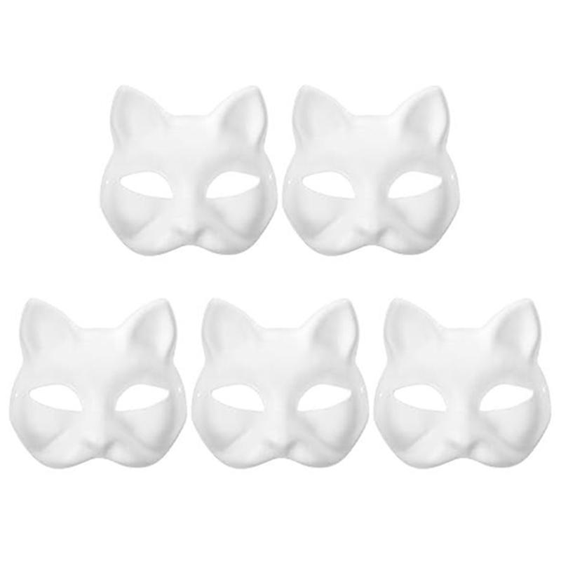 

5 шт. Пластиковая пустая белая маска для рождественского косплея, кошка, лиса, сделай сам, красимая полумаска для лица, костюм животного, украшение для вечеринки, реквизит для поделок
