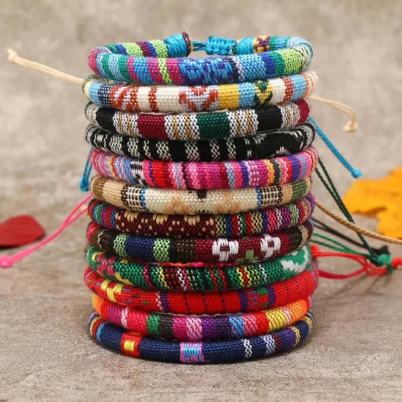 12Pcs Nepal Ethnic Bohemia Rope Bracelet For Women Colorful Fabric Fil Tissu Bracelet For Men Wristbands Daily Wear Jewelry