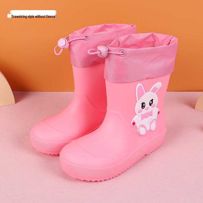 Feng Qing Fan Kids' Waterproof Rain Boots with Non-slip Sole and Elastic Cuff - Cartoon Design for Toddlers