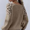 Damen Pullover mit Hohlmuster-Spitze, schulterfrei, Spitzenärmel-Patchwork, flauschig und elegant