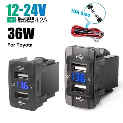 12-24V 4,2A Dual USB QC Zásuvková nabíjačka do auta Rýchle nabíjanie pre mobilný telefón Rýchle nabíjanie s LED voltmetrom Príslušenstvo do auta Napájací adaptér pre Toyotu