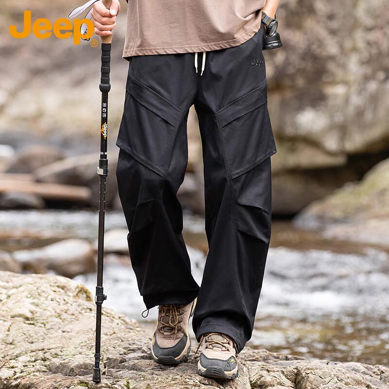 JEEP Men's Casual Pants, Cargo Pants for Spring And Summer, Hiking Trousers, Outdoor Sports Pants for Men, Black, Size L