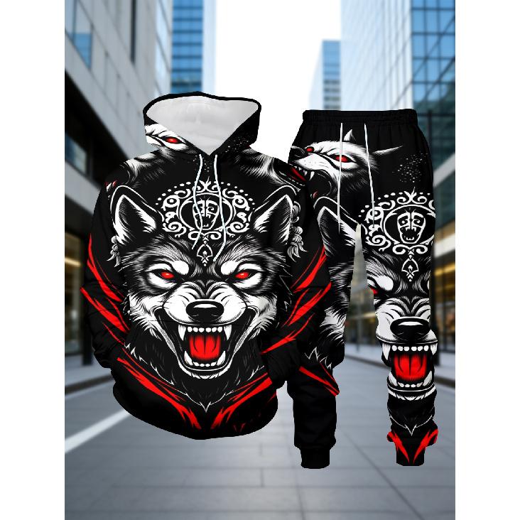 

Модный худи-сет с принтом трехголового волка, свободный топ с длинным рукавом в уличном стиле, модная повседневная спортивная одежда для молодежи, новая осень и зима S разноцветный