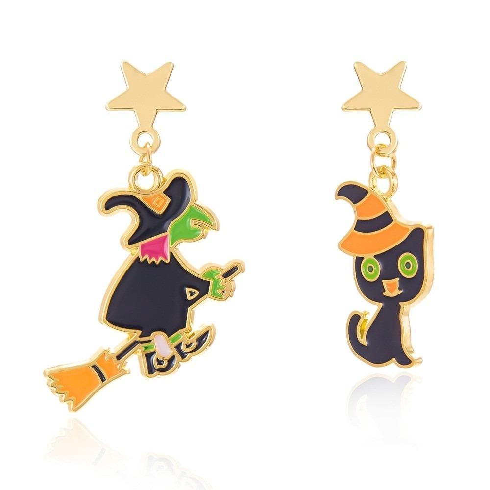 Enamel Halloween Earrings Star Pumpkin Dangle Earrings Exaggerated Ghost Ear Studs  Party