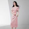 Elegant New Chinese Style Jacquard Puff Sleeve Midi Dress