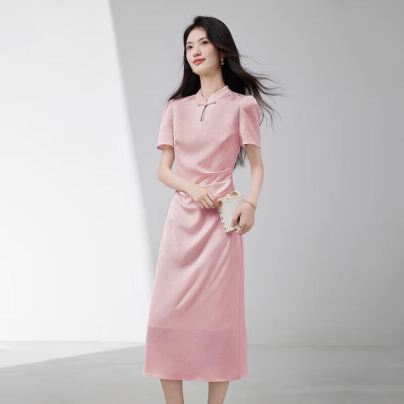 Elegant New Chinese Style Jacquard Puff Sleeve Midi Dress