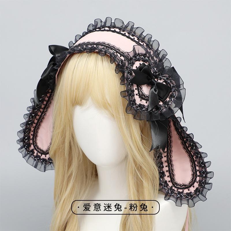 Original Lolita Headband, Love Fan Rabbit O Girl Bow, Lop-eared Rabbit Headband, Hair Accessories, Headgear, Black and White Pink Water Blue.