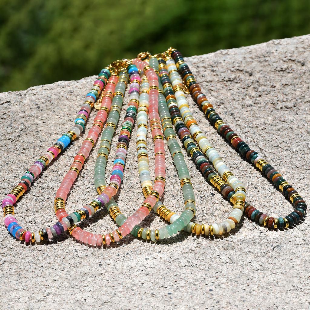 Colorful Natural Stone Beaded Necklace Bohemian Women's Fashionable Sweet And Personalized Handmade Zircon Festvial Party Gift
