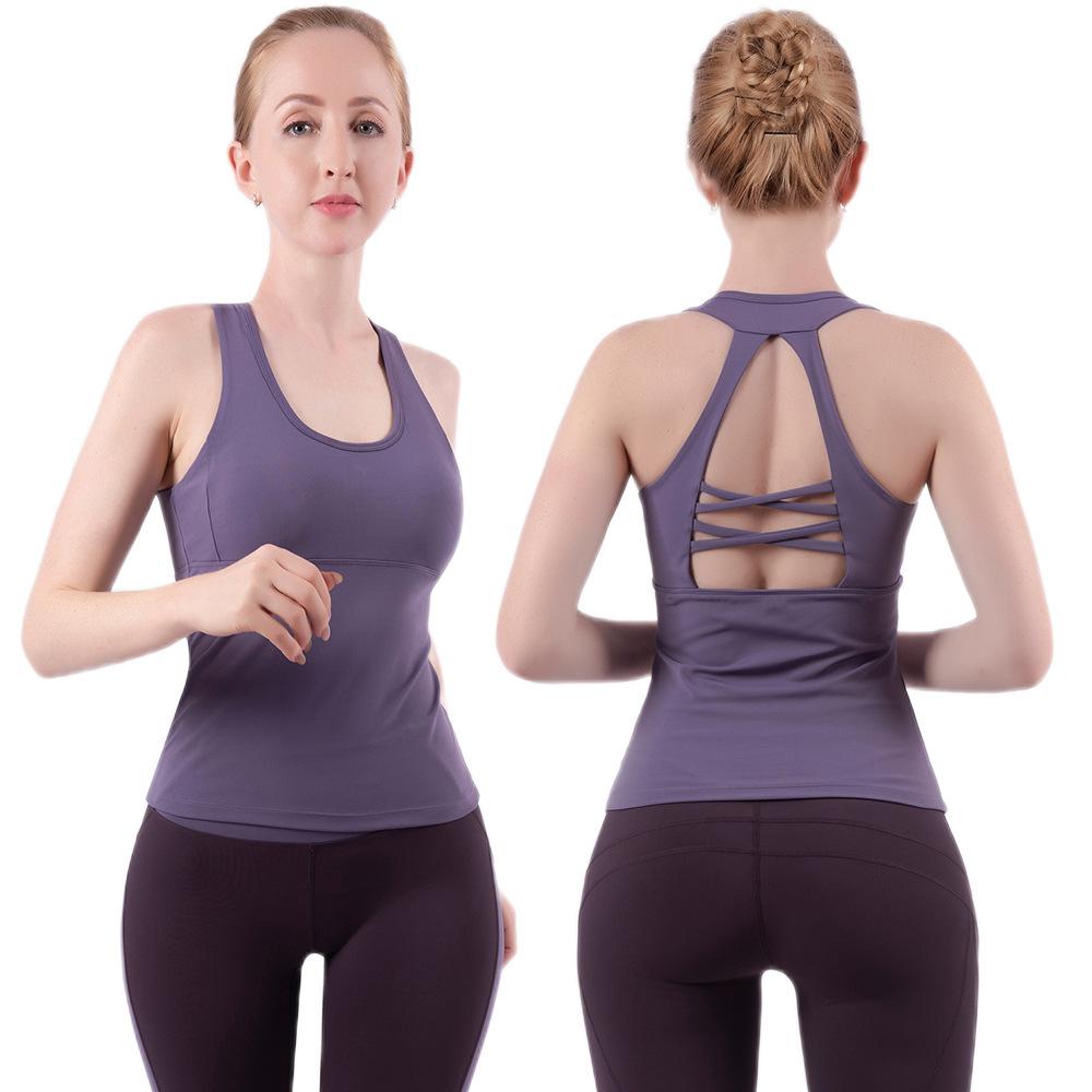 Women's U-shaped Vest Quick-Drying Sleeveless Fitness Running Nude Beauty Back Yoga Vest Female Bodybuilding Tank Top Sports Bra Built-in Chest Pad