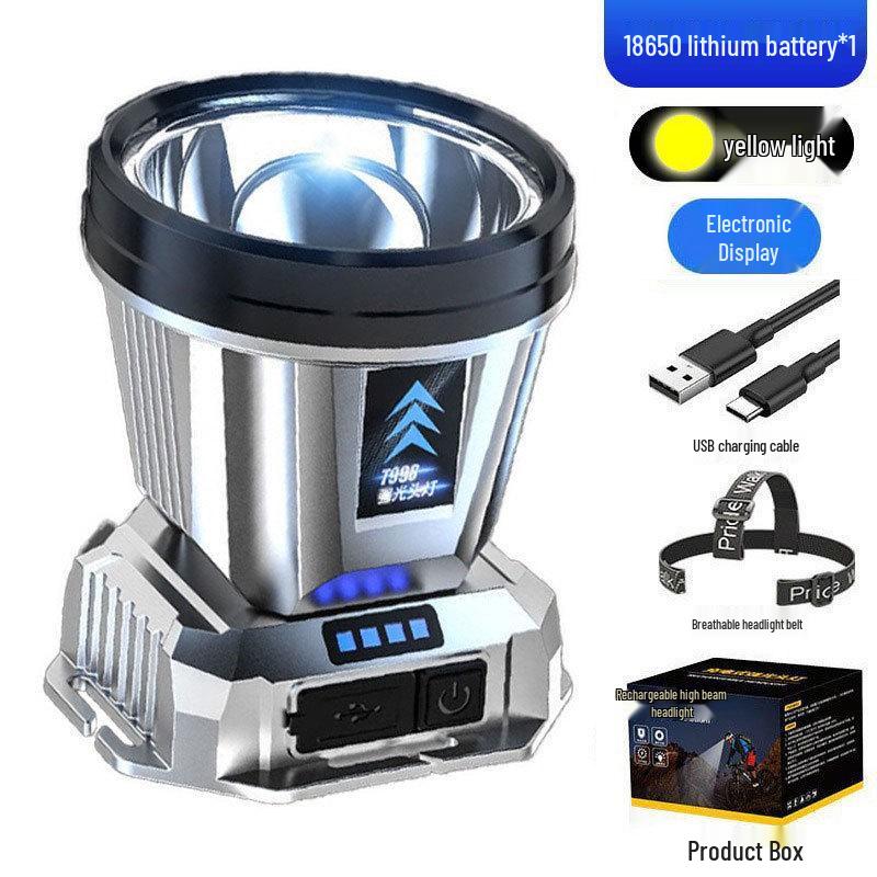 High-Brightness Waterproof Headlamp: Multifunctional, Long Battery Life, Electric Display—Ideal for Outdoor, Emergency, and Fishing Use