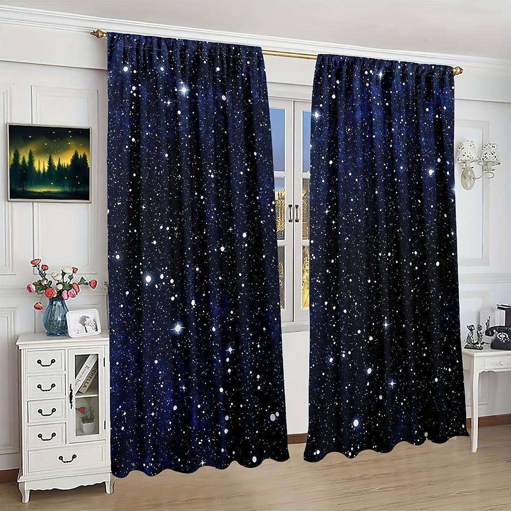 2pcs Galaxy Shining StarsCurtains Childs Fantasy Starry Sky Star Rod Pocket Window Drapes Stars Black Curtains.