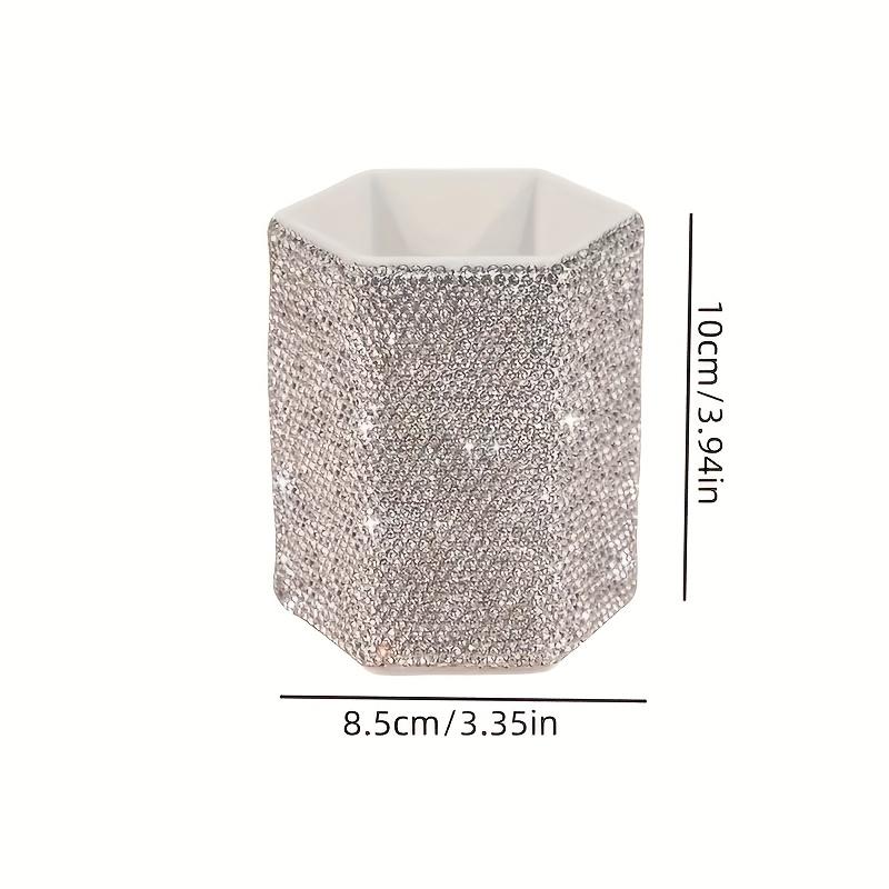 1pc Hexagonal Rhinestone-Embellished Storage Box - Portable Plastic Organizer for Makeup Brushes, Pens, Bathroom & Office Desk Accessories