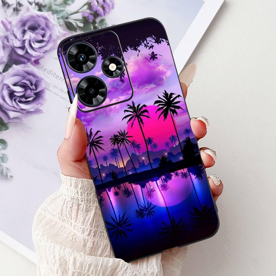 For Infinix Hot 30 Play 30i Hot30 4G Elegant Floral Cat Phone Case For Infinix Hot 30 30Play Hot30i Black Silicone Soft Cases