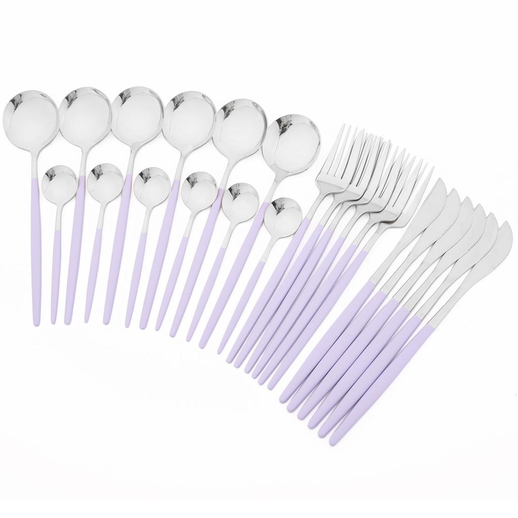 24ks Mix Color Sada nádobí Luxusní Sada příborů z nerezové oceli Nůž Vidlička Čajové lžičky Nádobí Party Western Kuchyňské příbory