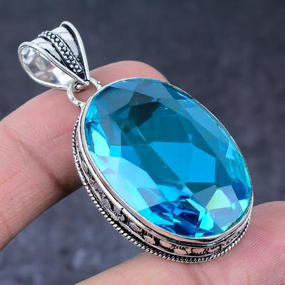 Naturalny szwajcarski topaz niebieski ręcznie robiony biżuteria wisiorek ze srebra próby 925 2,13" c0v60