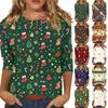 Women's Christmas Printed 3/4 Sleeve Neck Casual Blouse for Holiday Party
