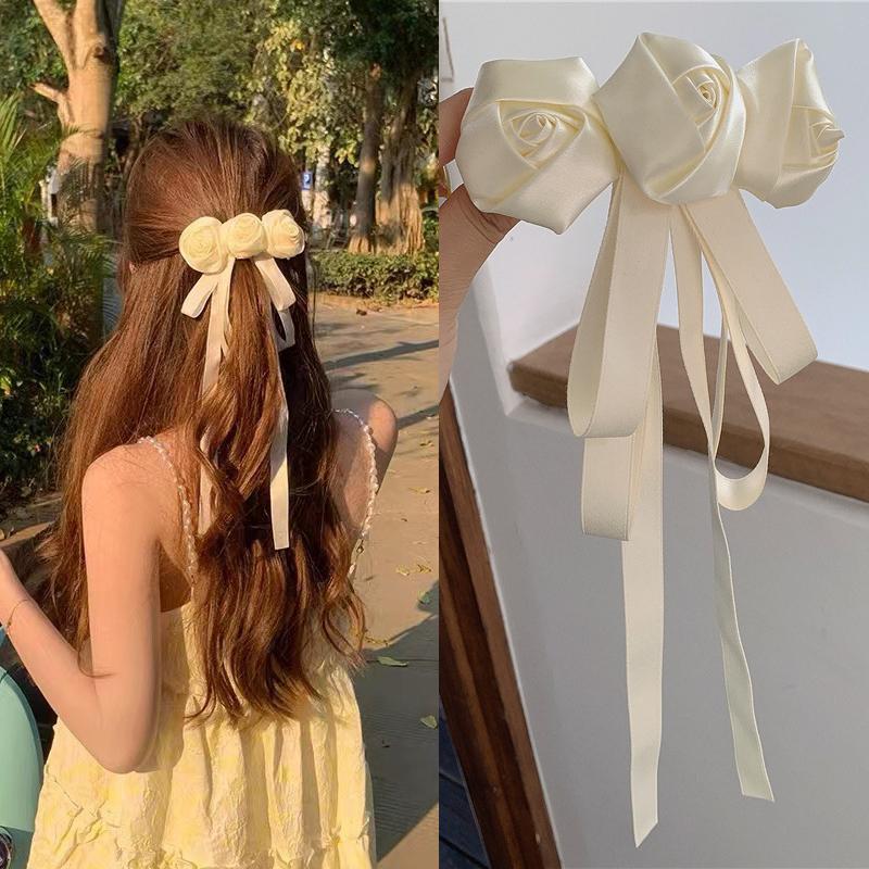 Spring Style Retro White Camellia Bow Hair Clip For Woman Hair Accessories