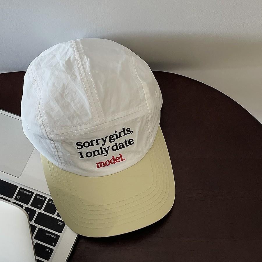Stylish Summer Baseball Cap With Embroidered Letters For Couples In Black And Beige