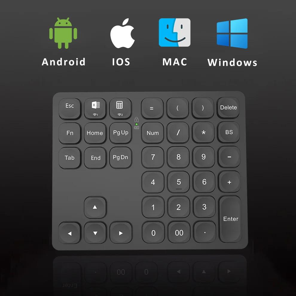 Duale Bluetooth-Zifferntastatur, wiederaufladbar, kabellos, Nummernblock für iPad, Laptop, Windows, iOS, Slinet Digital-Tastatur