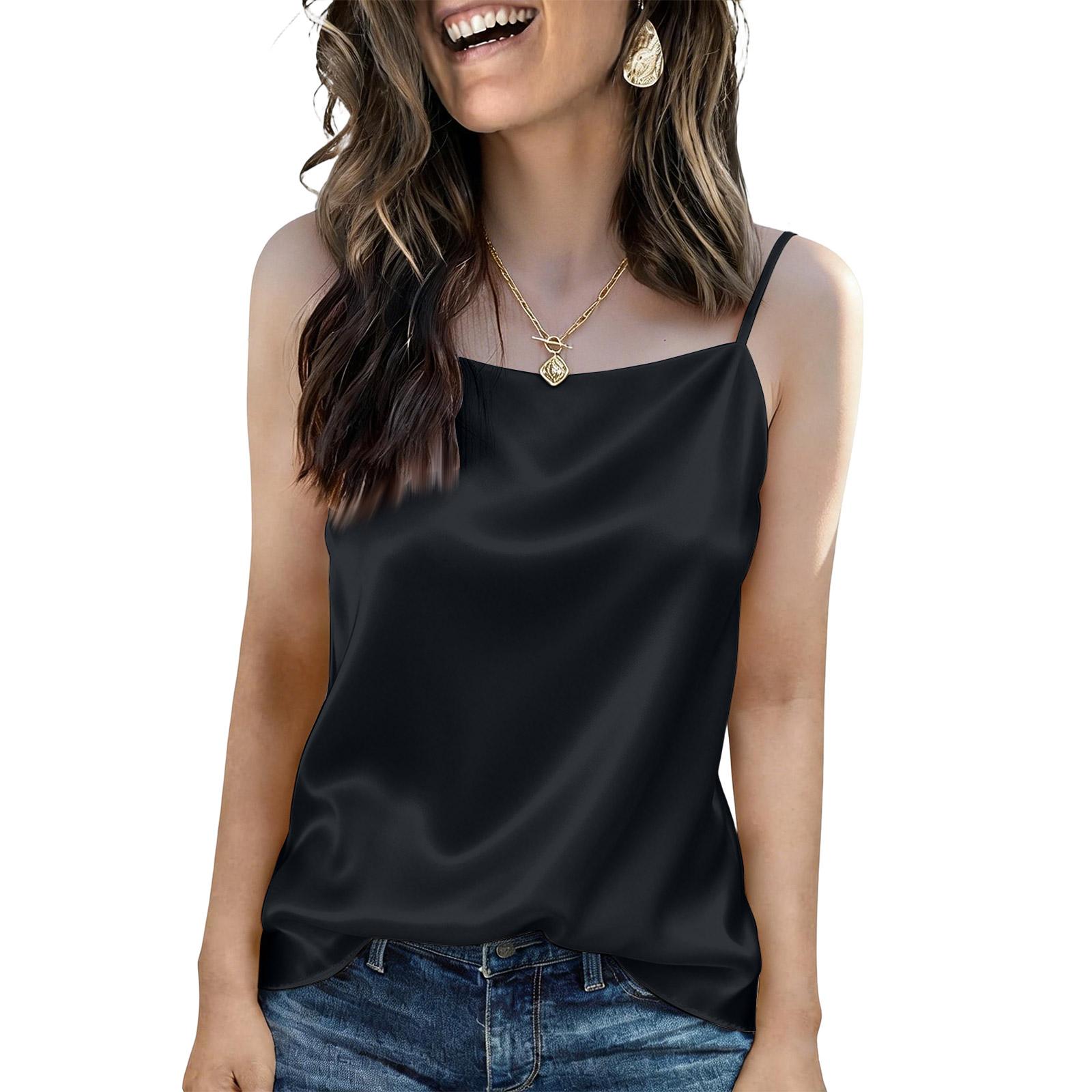 Fashionable Off-shoulder Silk Camisole For Women, Perfect For Summer Wear. L чёрный
