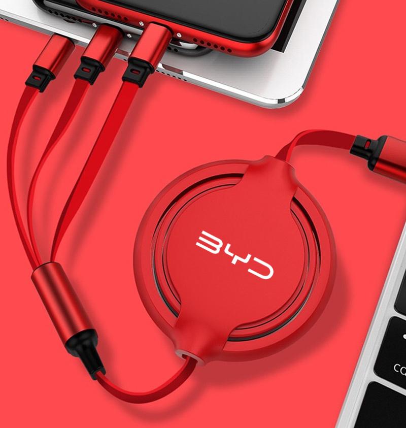Car 100w Fast Charging Data Cable Scalable 3 In 1 Phone Charger Type C for BYD Tang F3 E6 Atto Yuan Plus Song Max G3 Accessories
