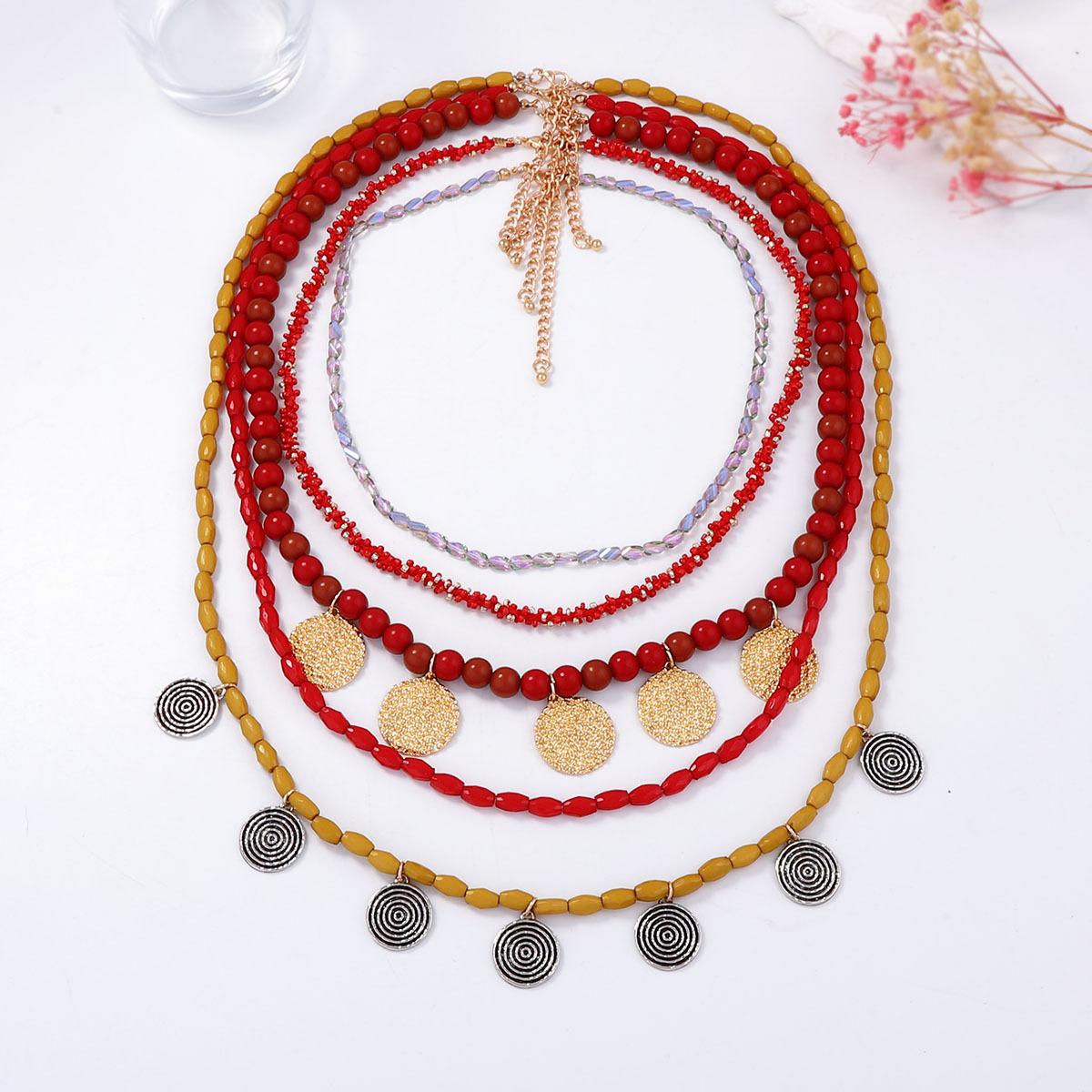 Ретро тренд многослойное ожерелье с геометрической подвеской из бисера и сплава, повседневное простое легкое роскошное универсальное женское ожерелье