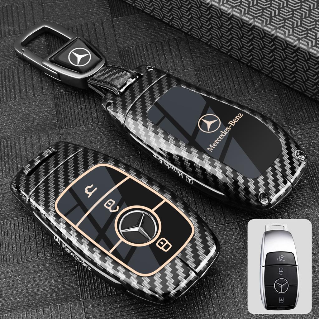 PNR1 Carbon Fiber Look Silicone Remote Car Key Case Cover Shell Keychain for Mercedes Benz A C E S Class W203 W204 W212 W213 W176