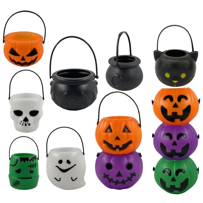 Halloween Candy Bins, Plastic Mini Buckets with Broad Openings and Carry Handle for Party Tables and Candy Chocolate Displays