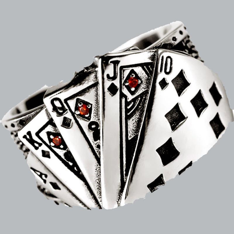 1PC Flush Playing Card Ring Men and Women Personality Domineering Retro Old Diamond Square Opening Ring
