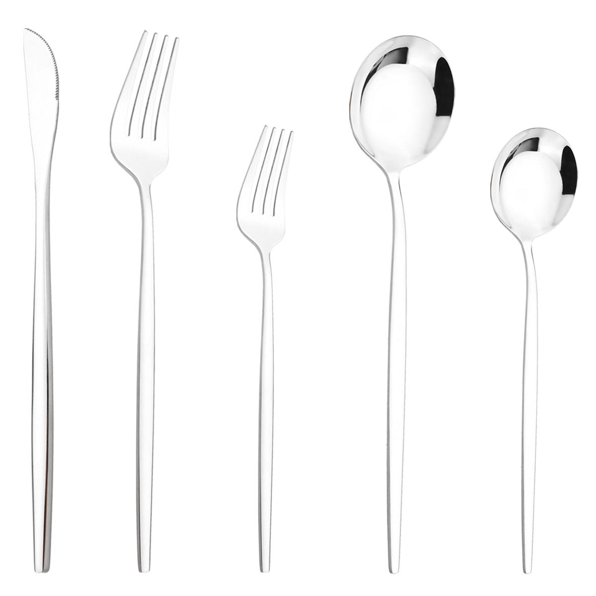 

Западный набор посуды из белого золота, 5 шт., столовая посуда из нержавеющей стали, столовые приборы, обеденный нож, десертная вилка, ложка, набор столовых приборов Kiechen, столовое серебро серебряный