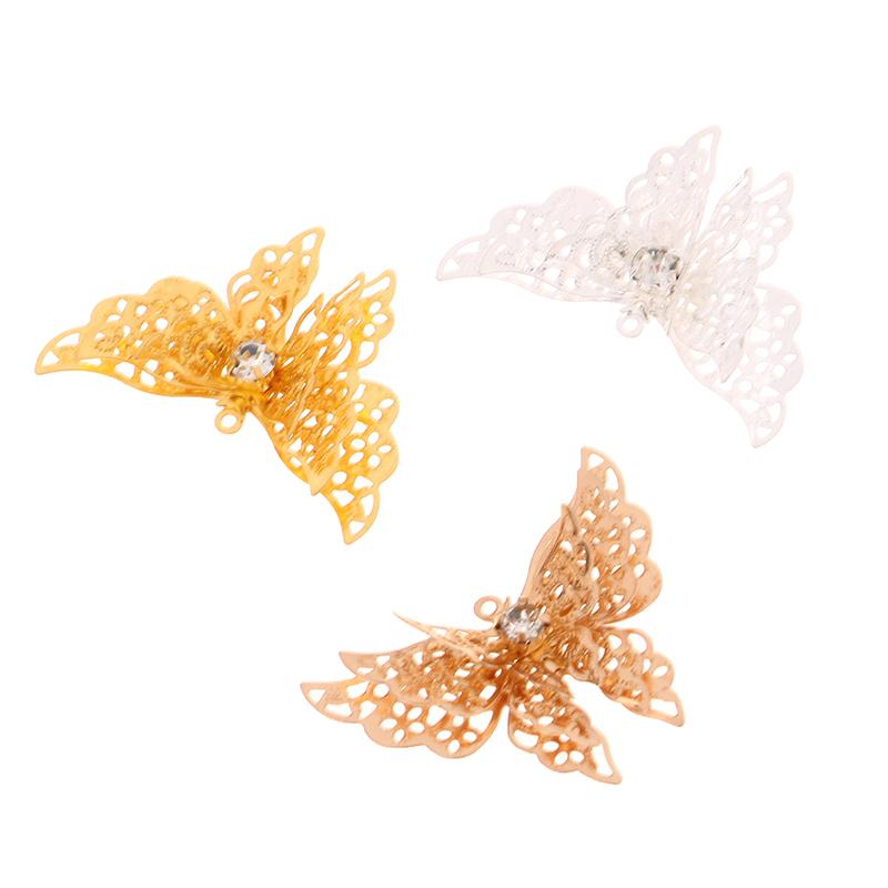 10Pcs 35X25Mm Gold Color/Silver/Bronze Metal  Butterfly Filigree Charm Diy Jewelry Making Accessories Supplies