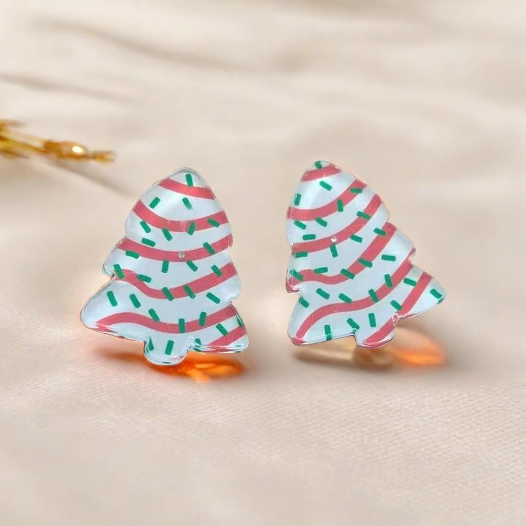 Factory direct sales European and American cross-border Christmas tree stud earrings heart acrylic Christmas ladies explosive earrings