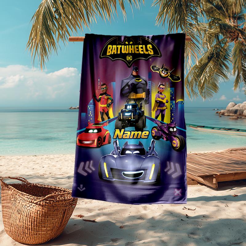 Custom Name Ultra-Soft Beach Towel with Batwheels Theme,Ideal for Pool - Camping, Diving - Perfect Travel Essential, Vibrant Beach Towel.