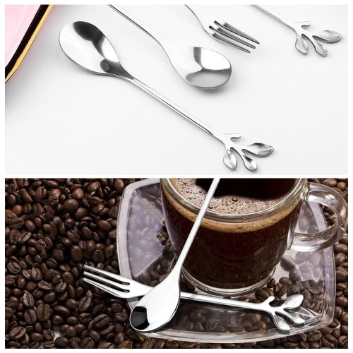 Set of 10 Leaf Spoons/Teaspoons for Coffee and Desserts, Cute and Stylish Leaf Shape, Stainless Steel, Mirror Finish, Gold or Silver
