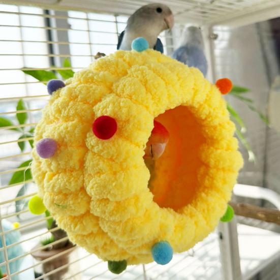 Peluş Kuş Yuvası Yumuşak Yuvarlak Kuş Evi Kulaklı Rahat Sıcak Papağan Sarılma Kulübesi Sevgi Kuşu Conure Muhabbet Kuşu Sultan Papağanı İçin Kabarık Mağara Yuvası