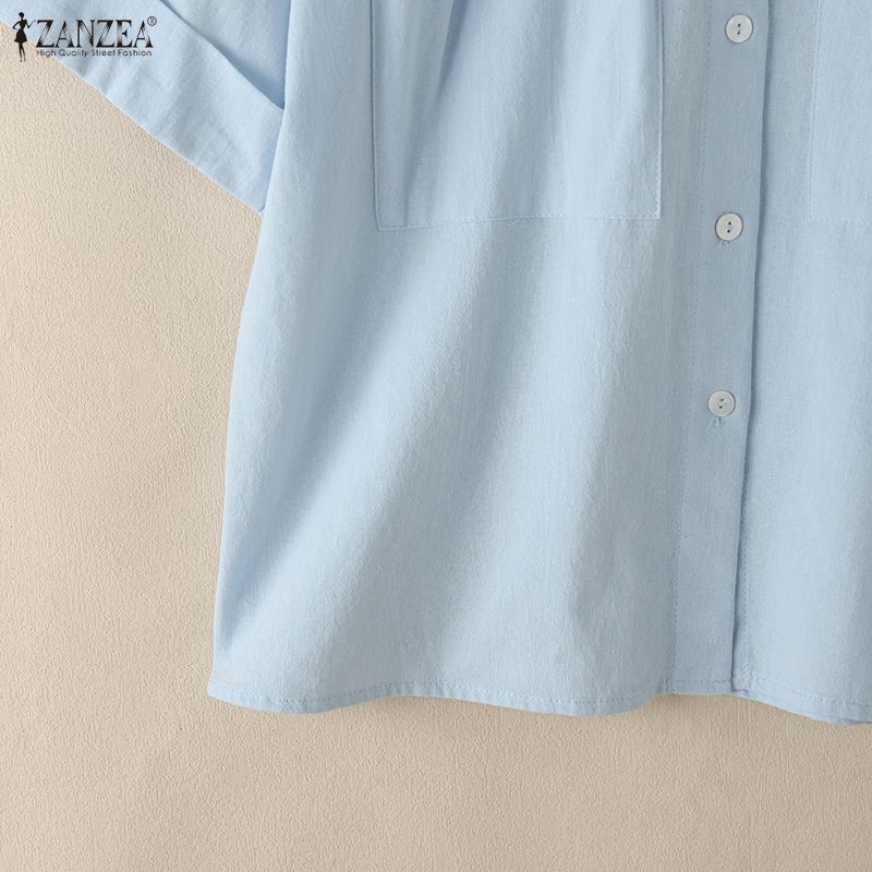 ZANZEA Women Casual Turn Down Collar Summer Half Sleeve Blouse