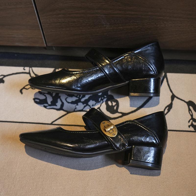 

Мягкая поверхность, можно носить дважды, туфли Мэри Джейн на толстом каблуке, женские, с мелким вырезом, ремешок с пряжкой, туфли-лодочки, весна и осень 34 чёрный