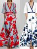 Elegante Vestido Saia com Decote V e Amarração com Estampa