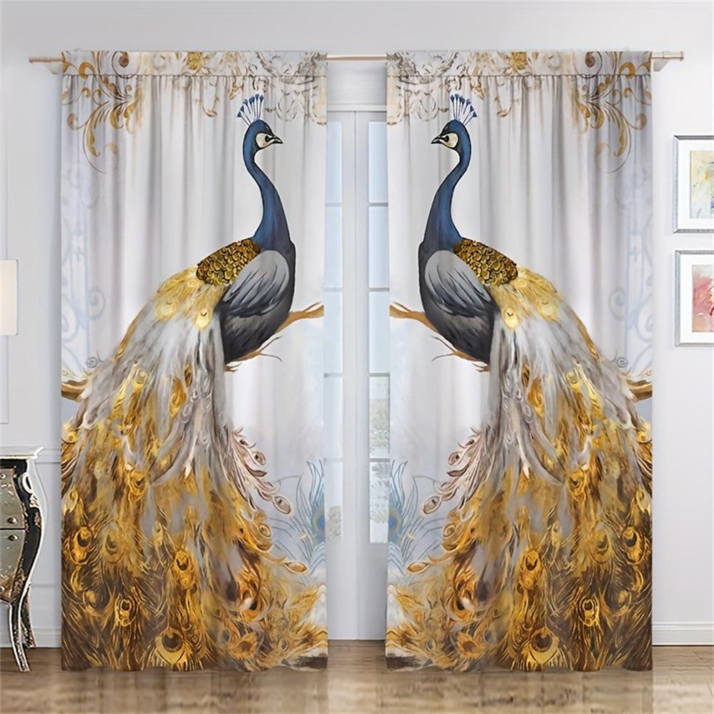 Beautiful Blue Golden Peacock Animal Window Curtains Blinds For Living Room Kids Bedroom Bathroom Kicthen Door Home Decor2Pcs