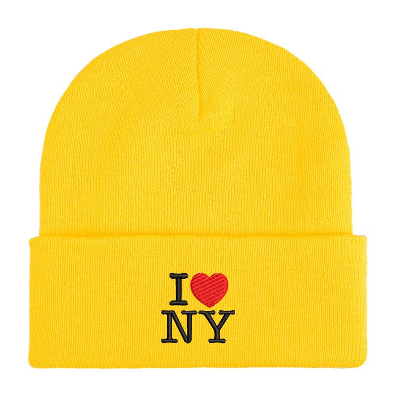 Embroidery Design I Love New York NY Beanies Knitted Hats Custom Text Winter Thick Caps Unisex Women FeUnisex Caps Warmer Bonnet Hat