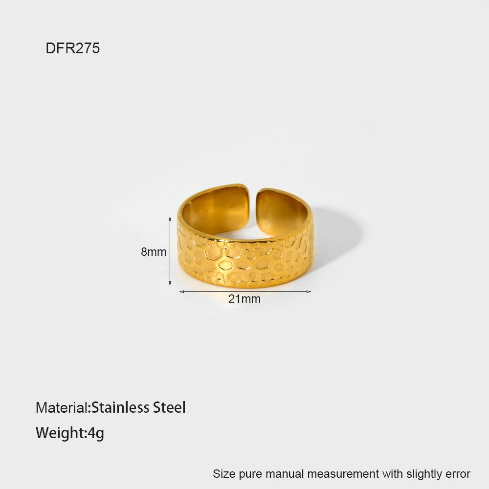 European and American diamond wave cross-line openwork openwork ring for women, 18k gold plated stainless steel wide-face ring