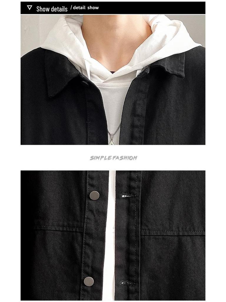 Herr Höst/Vinter Denimjacka i Hong Kong-stil - Trendig Lös Passform, Koreansk Mode, Allmatchande Enfärgad Casual Arbetskläder.